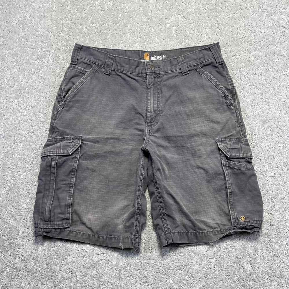 Carhartt Force Cargo Shorts Mens 34 Grey Relaxed Fit Ripstop Distressed Workwear